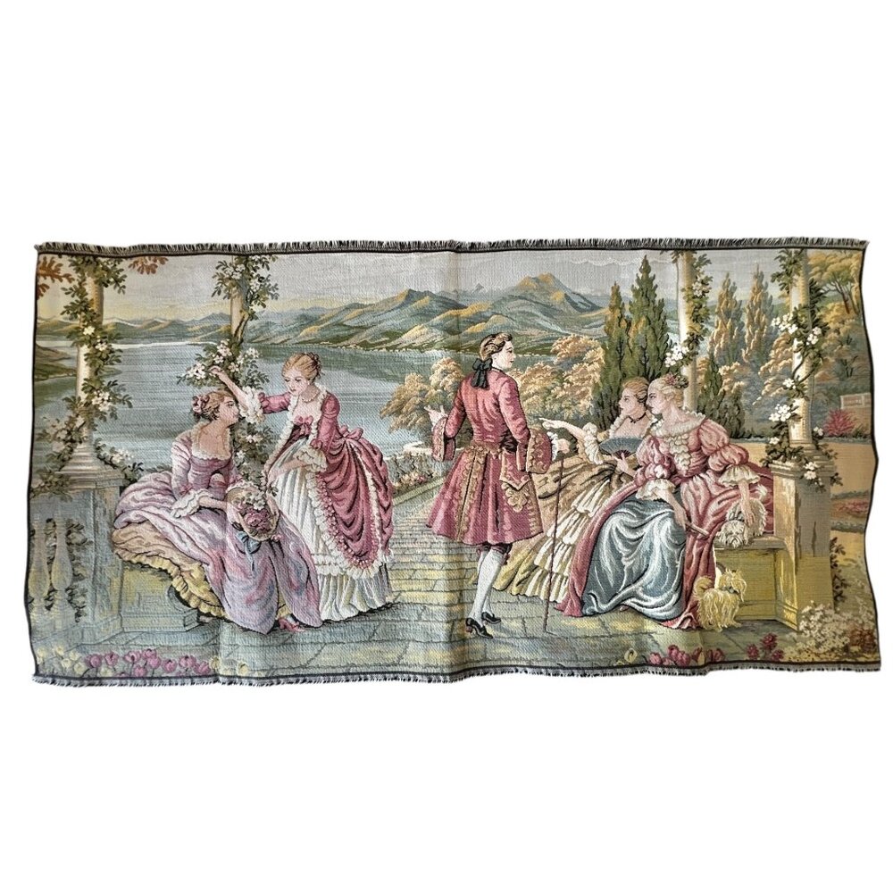 Italian Tapestry "Ladies Of Lake Como" 39" x 20" Wall Hanging Vintage Pastoral